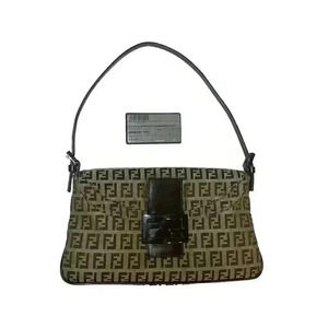 FENDI Zucchino Monogram Double Flap Baguette Shoulder Bag Brown FF Vintage Y2K